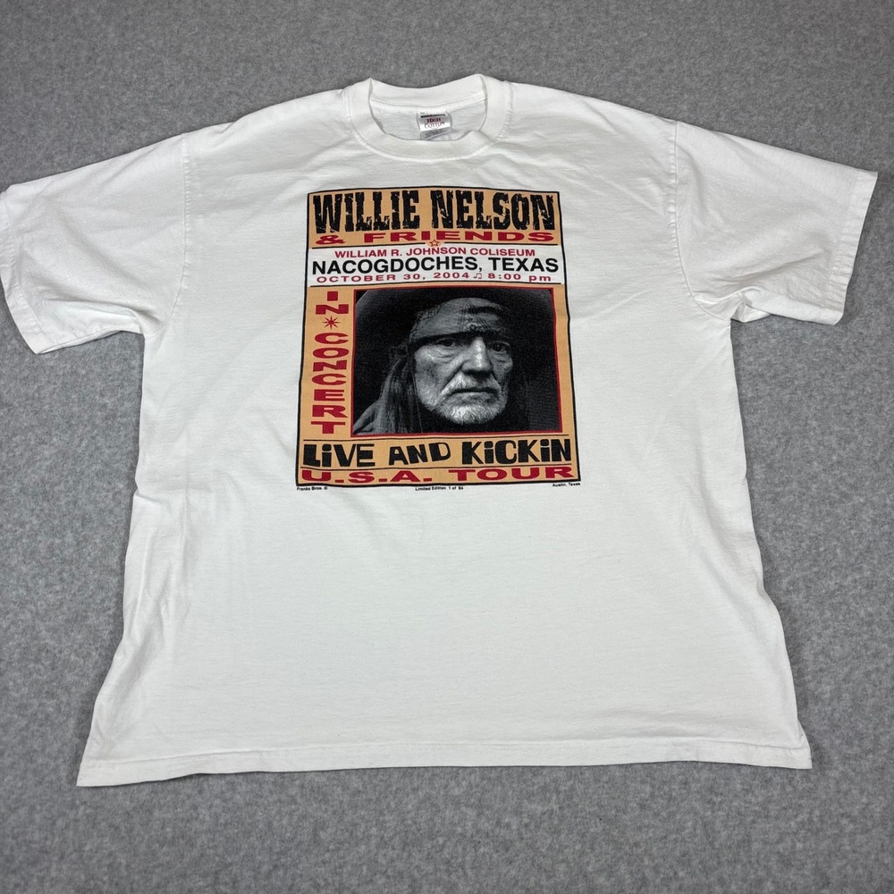 VTG Jerzees Willie Nelson Concert T-Shirt Mens XL White Tour Nacogdoches Texas